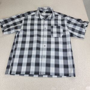 Saga Button Up Shirt Mens 2XL Black White Plaid Casual Relaxed Walking